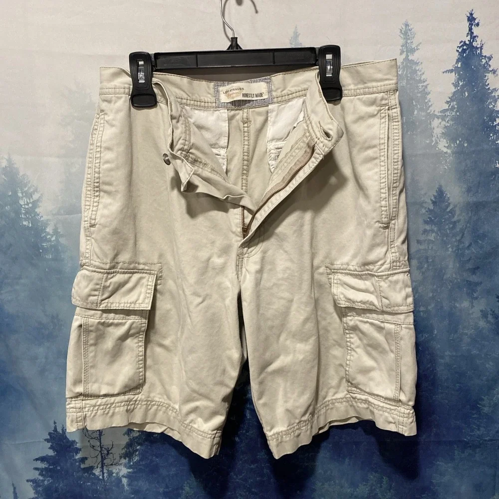 Levis Shorts Mens 34 Khaki Cargo Distressed Utility Baggy Workwear